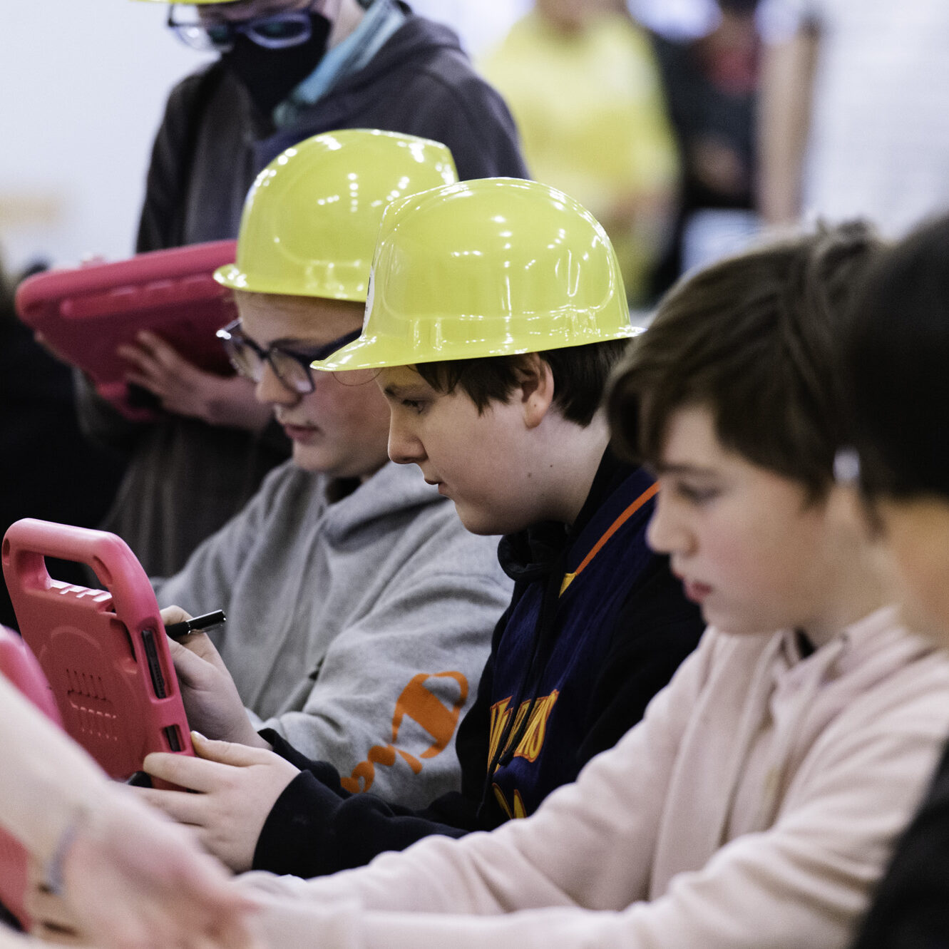 Career Expo-3 Middle school youth in a hard hat at the career expo